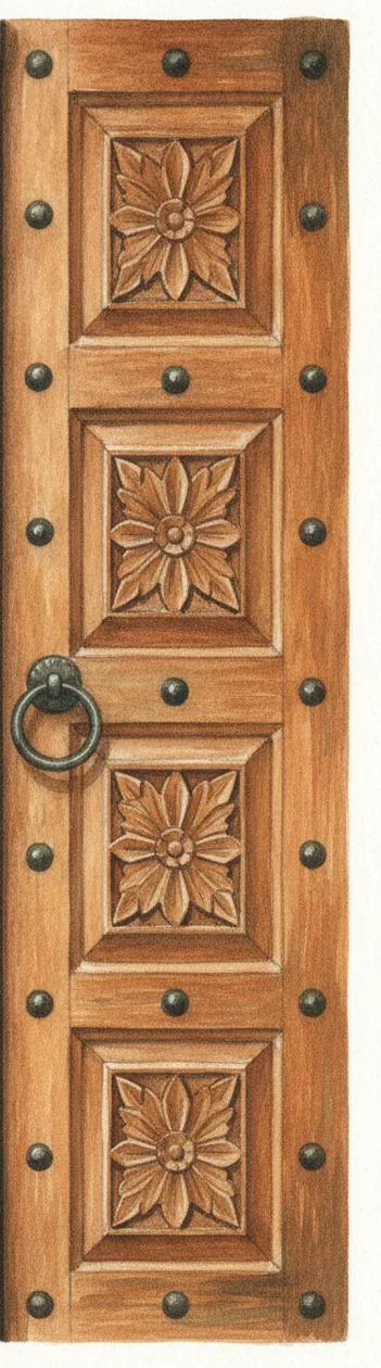 Portón de madera tallada de la hacienda